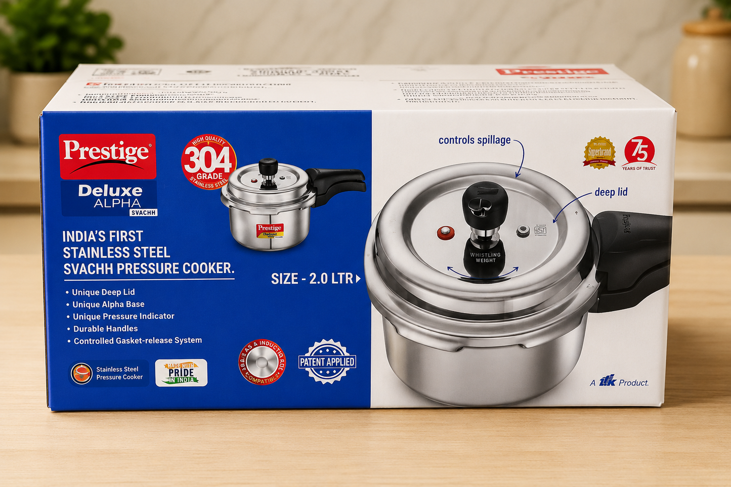 Prestige Deluxe Alpha Svachh Stainless Steel Pressure Cooker 2L